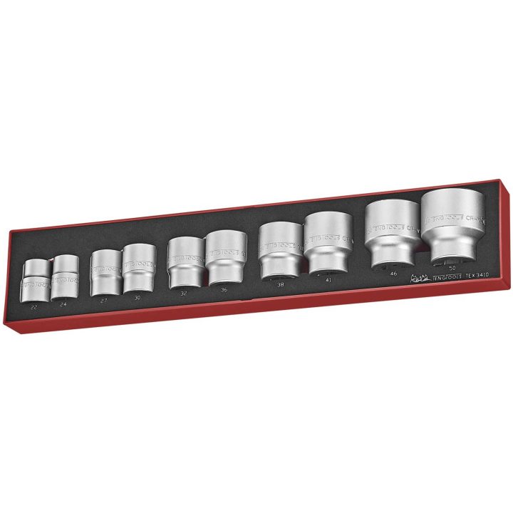 10 dele toppsæt med 3/4" firkantbeslag TEX3410 Teng Tools TOPNØGLESÆT 3/4 22-50MM 10 DELE – billede 2