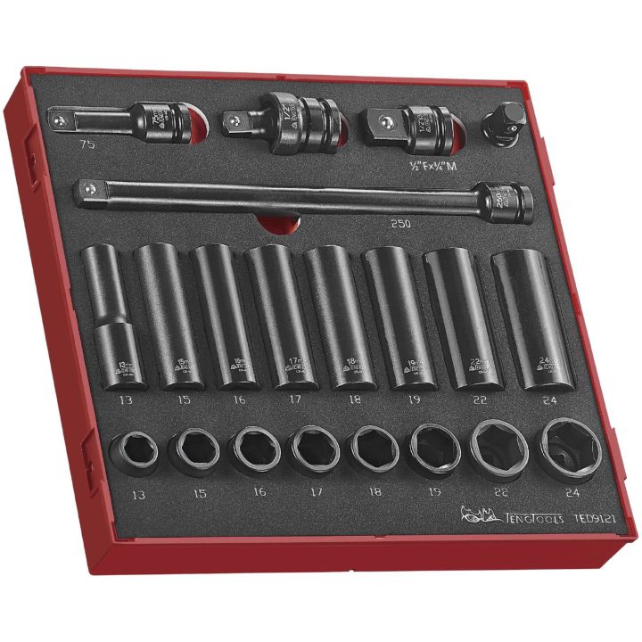 21 dele Krafttopnøglesæt med 1/2" firkantfæste TED 9121 Teng Tools KRAFTHYLSESÆT 1/2 EVA 21 DELE – billede 2