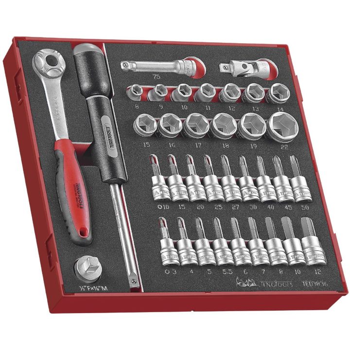 36 dele topnøglesæt med 3/8" firkantfæste TED3836 Teng Tools Topnøglesæt 3/8 EVA TED3836 – billede 2