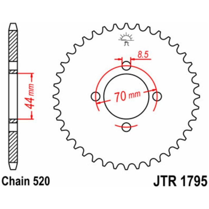 Bagtandhjul Stål JT 22 Tand / 520 – billede 2