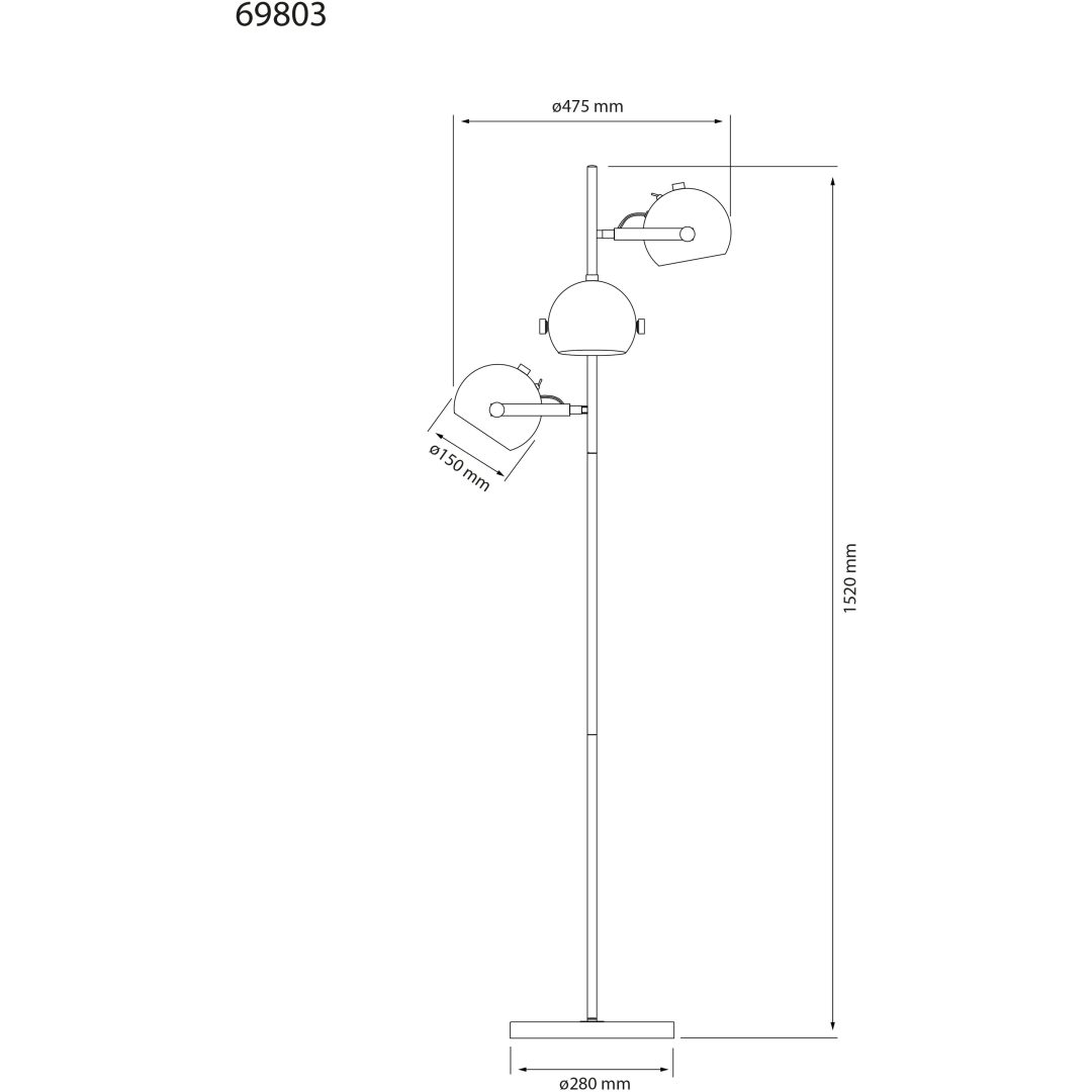 Bow Gulvlampe. 3-armet, Sort ANETA HOME Sokkel GU10 Sort /Mat Messing – billede 8