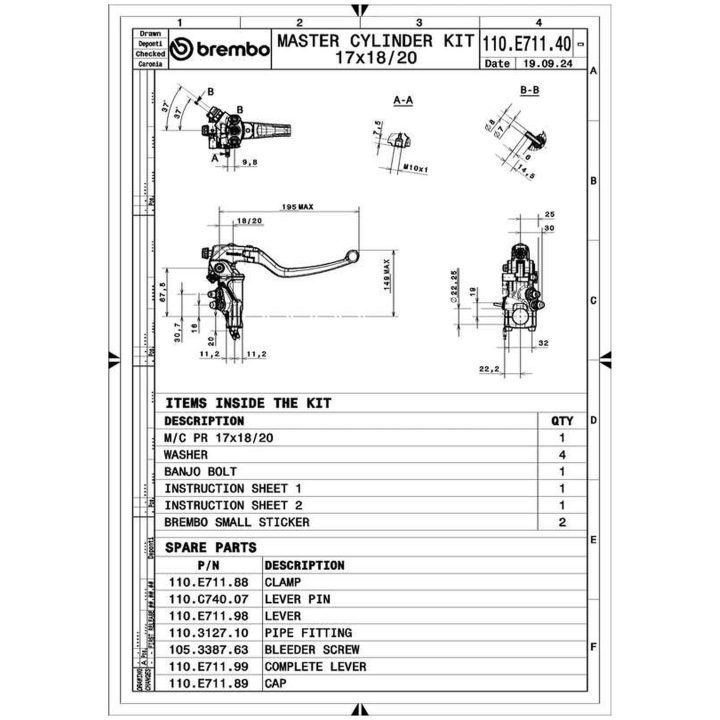 Bremsecylinder 17RCS Corta RR Radial BREMBO – billede 4