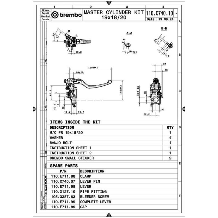 Bremsecylinder 19RCS Corta Radial BREMBO – billede 4