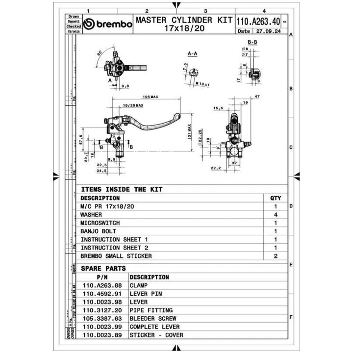 Bremsecylinder Pr17 RCS Foldable BREMBO – billede 4