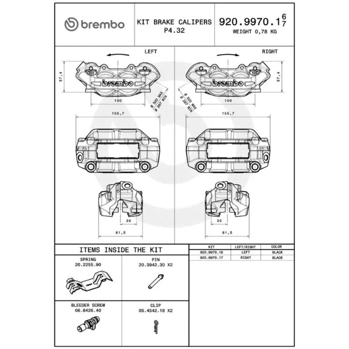 Bremsekaliber P4.32 4-Stemplet Kit Aluminium Sort BREMBO – billede 3