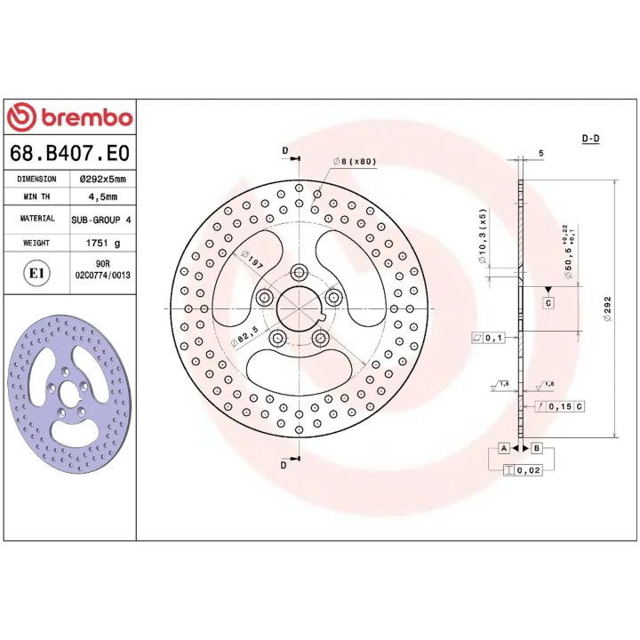 Bremseskive Fast Boret Rustfri BREMBO – billede 2