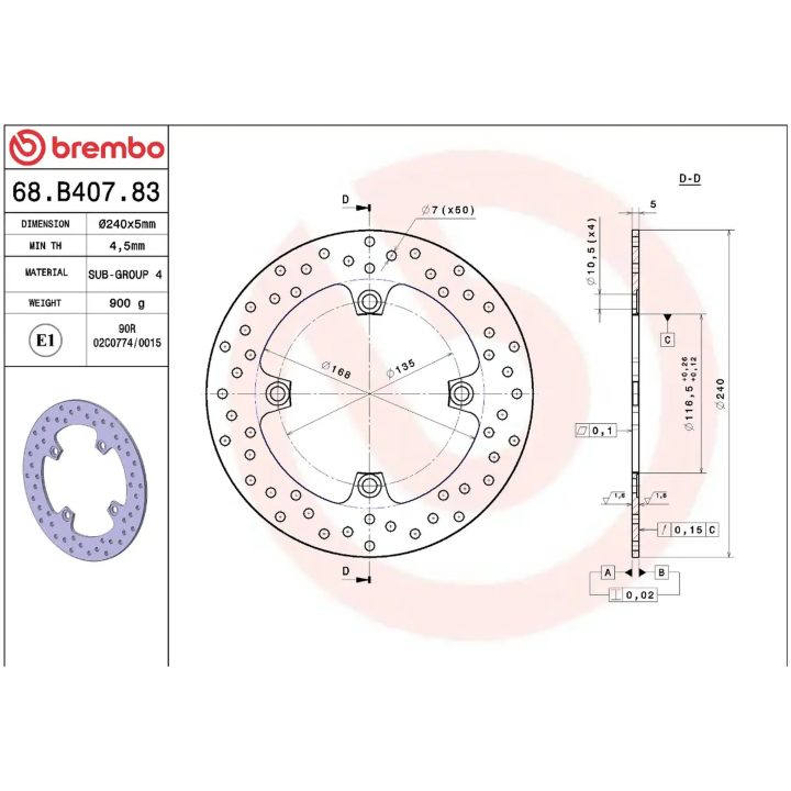 Bremseskive Fast Boret Rustfri BREMBO – billede 2
