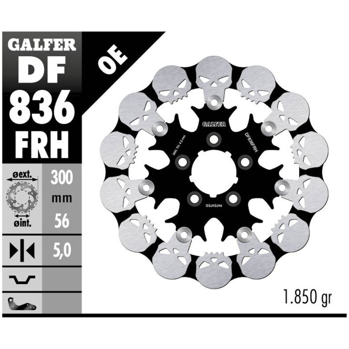 Bremseskive Floating Skull Sort Sølv GALFER Bremseskive – billede 2