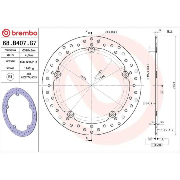 Bremseskive SERIE ORO PRIME LINE Fast Boret BREMBO – billede 2