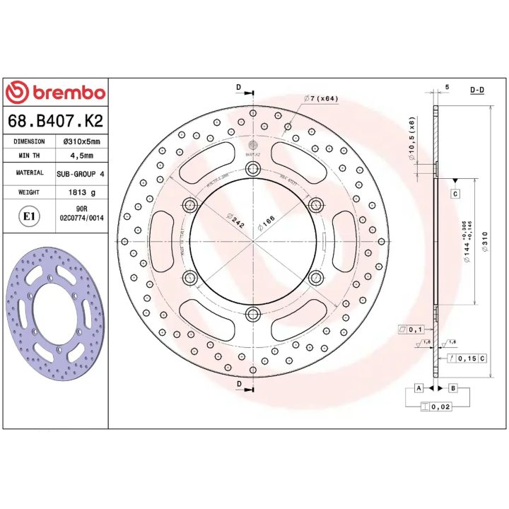 Bremseskive SERIE ORO PRIME LINE Fast Boret BREMBO – billede 2