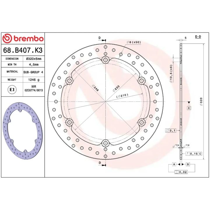 Bremseskive SERIE ORO PRIME LINE Fast Boret BREMBO – billede 2