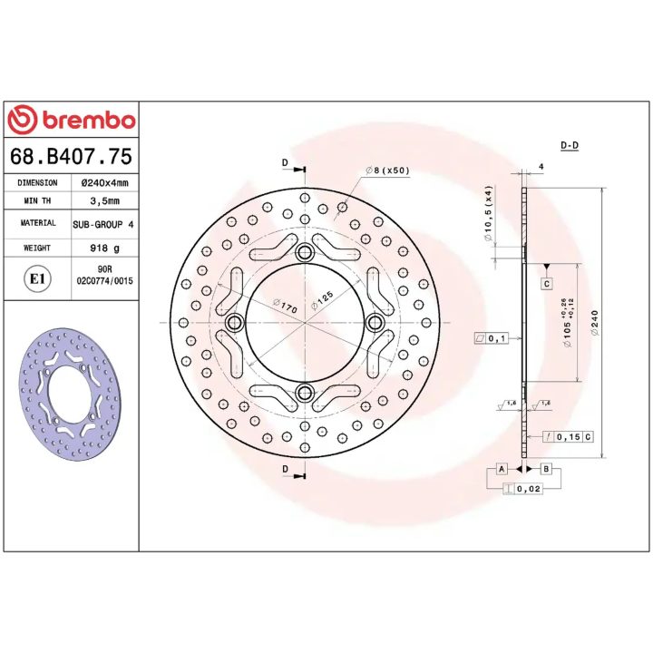 Bremseskive SERIE ORO PRIME LINE Fast Boret BREMBO – billede 2