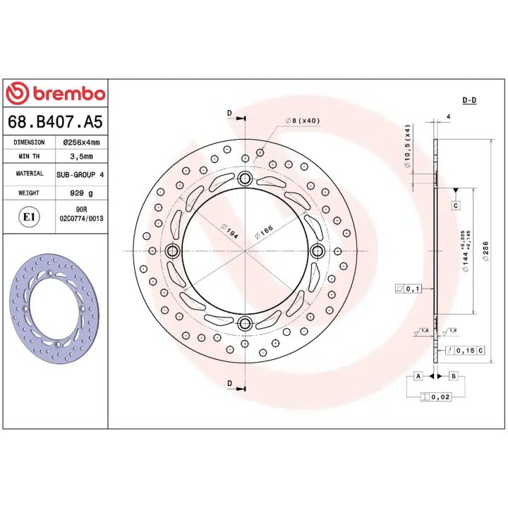 Bremseskive SERIE ORO PRIME LINE Fast Boret BREMBO – billede 2