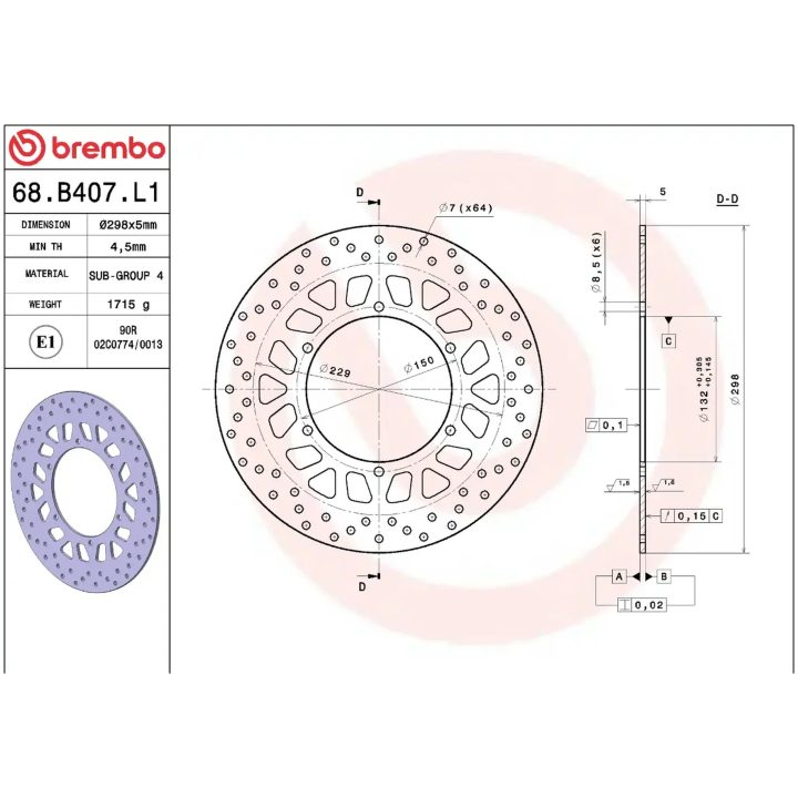 Bremseskive SERIE ORO PRIME LINE Fast Boret BREMBO – billede 2