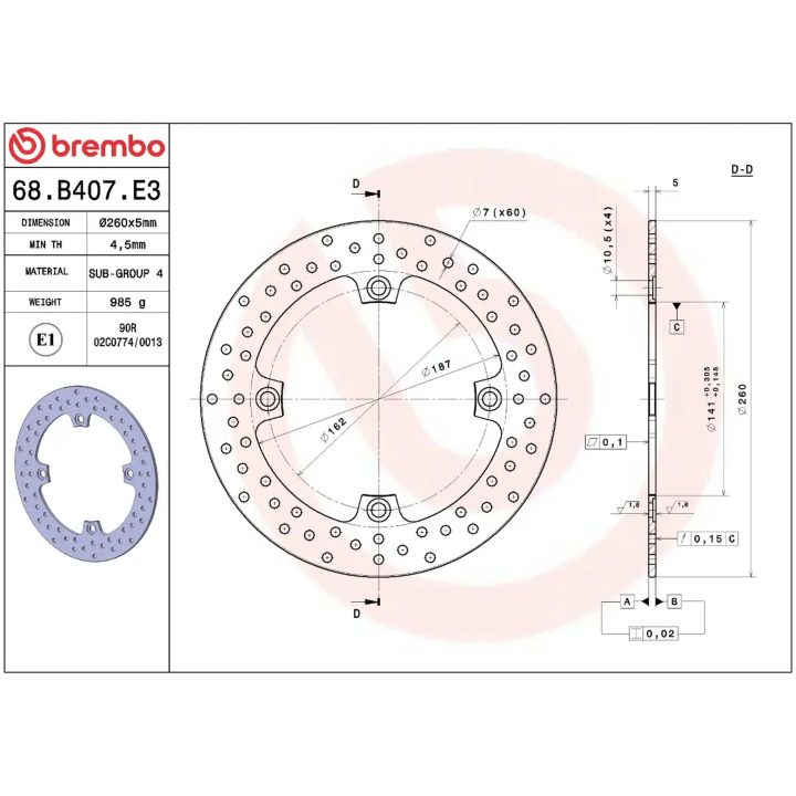Bremseskive SERIE ORO PRIME LINE Fast Boret BREMBO – billede 2