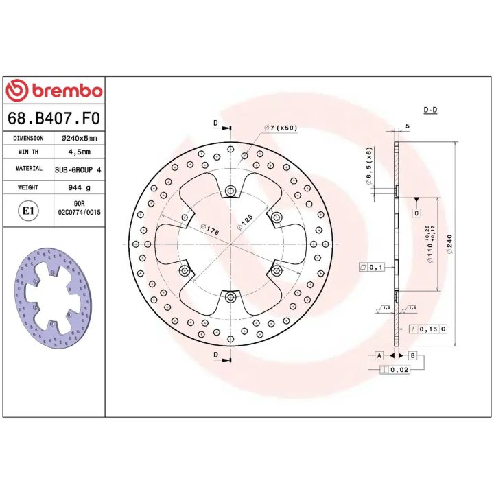 Bremseskive SERIE ORO PRIME LINE Fast Boret BREMBO – billede 2