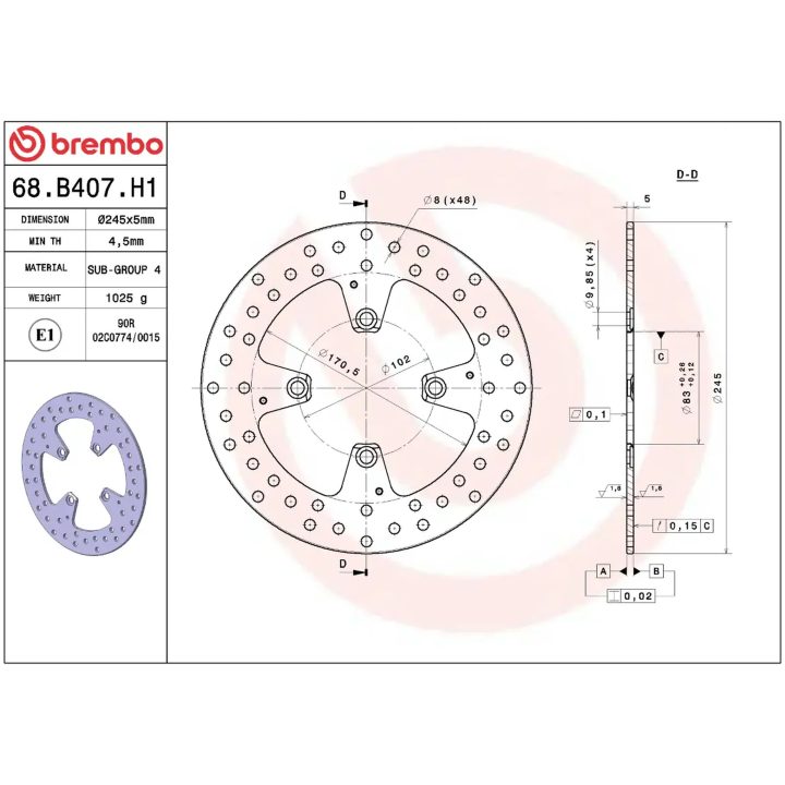 Bremseskive SERIE ORO PRIME LINE Fast Boret BREMBO – billede 2