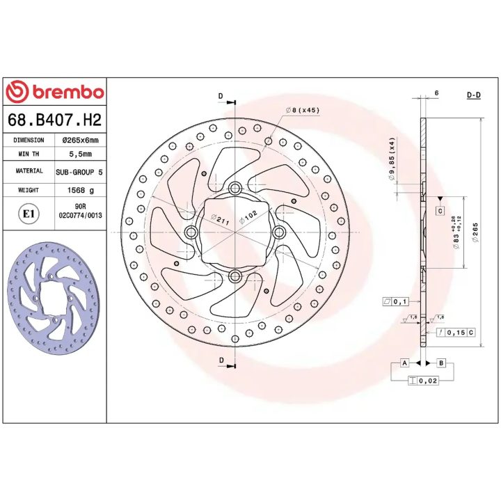 Bremseskive SERIE ORO PRIME LINE Fast Boret BREMBO – billede 2