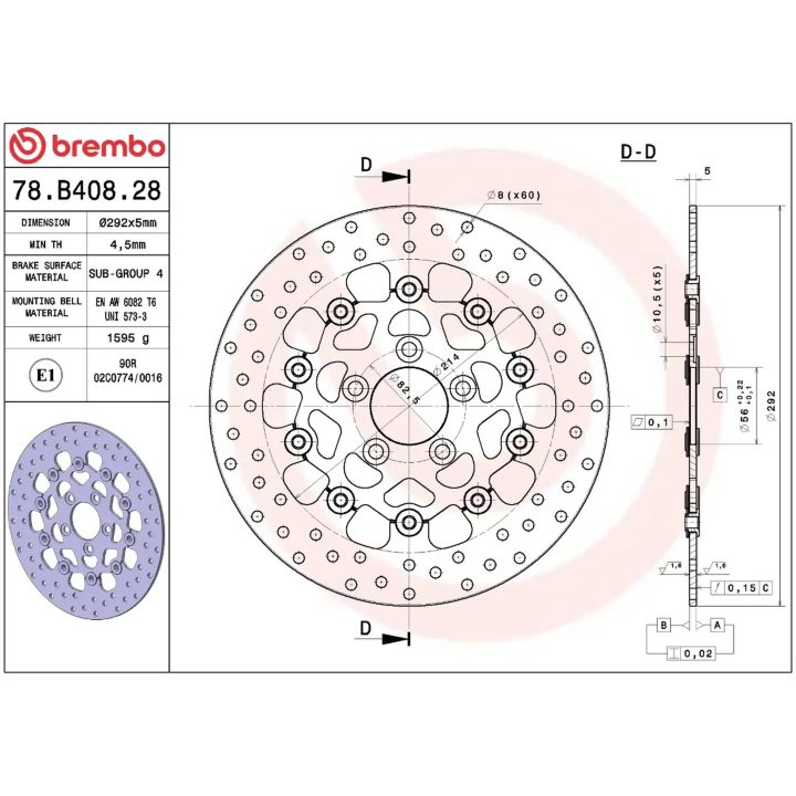 Bremseskive SERIE ORO PRIME LINE Fast Boret BREMBO – billede 2