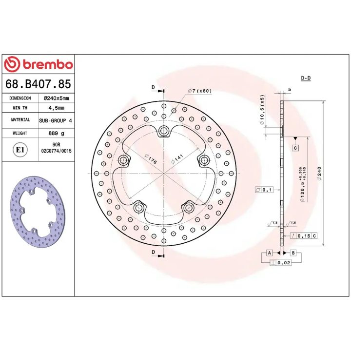 Bremseskive SERIE ORO PRIME LINE Fast Boret BREMBO – billede 2