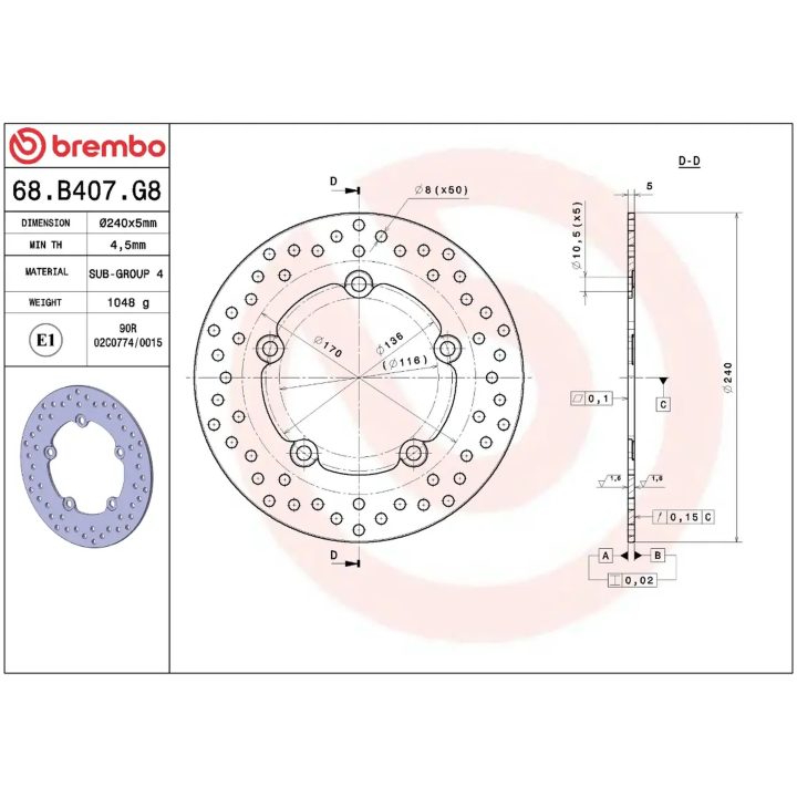 Bremseskive SERIE ORO PRIME LINE Fast Boret BREMBO – billede 2