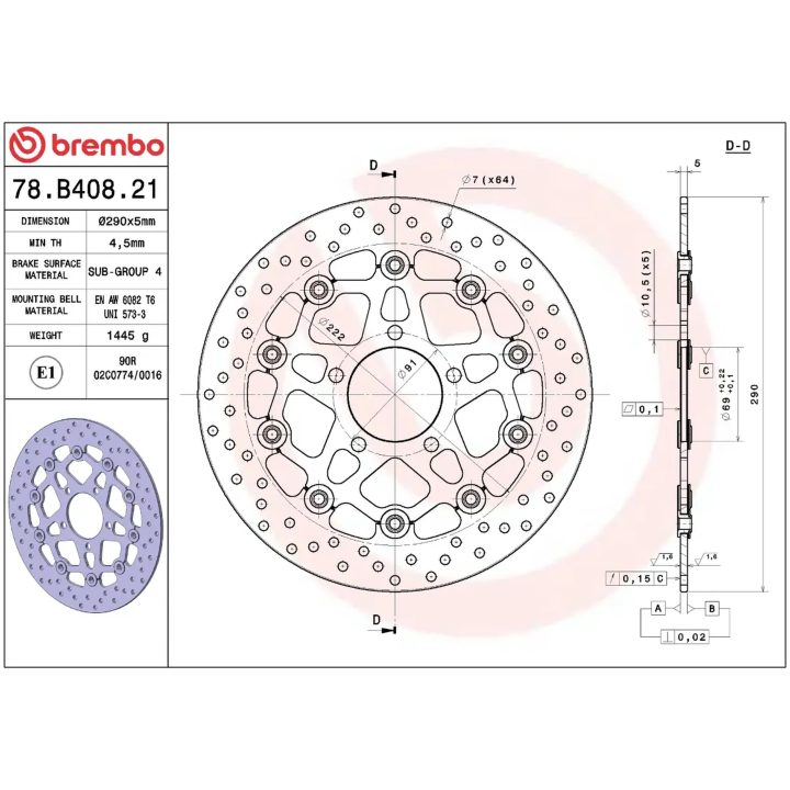 Bremsskive Flydende Serie Oro Prime Line Boret Rustfrit Stål BREMBO – billede 2