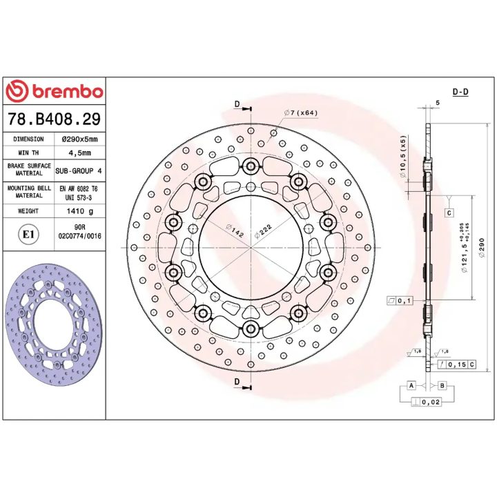 Bremsskive Flydende Serie Oro Prime Line Boret Rustfrit Stål BREMBO – billede 2