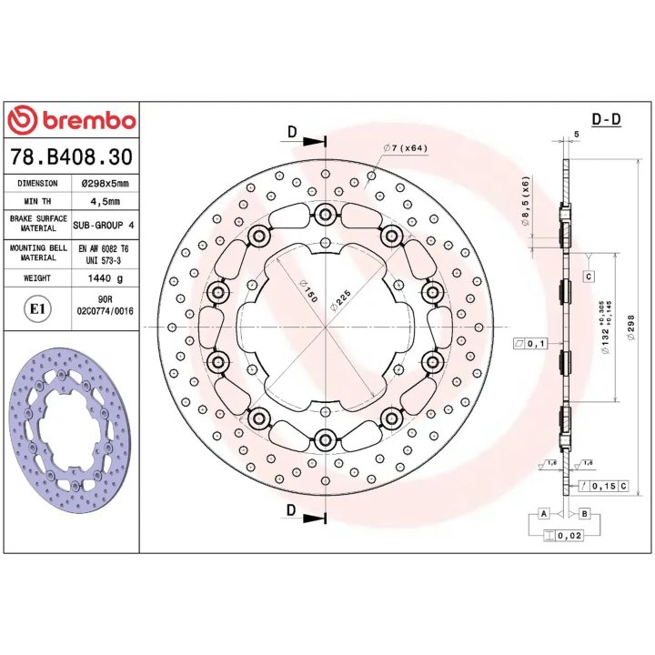 Bremsskive Flydende Serie Oro Prime Line Boret Rustfrit Stål BREMBO – billede 2