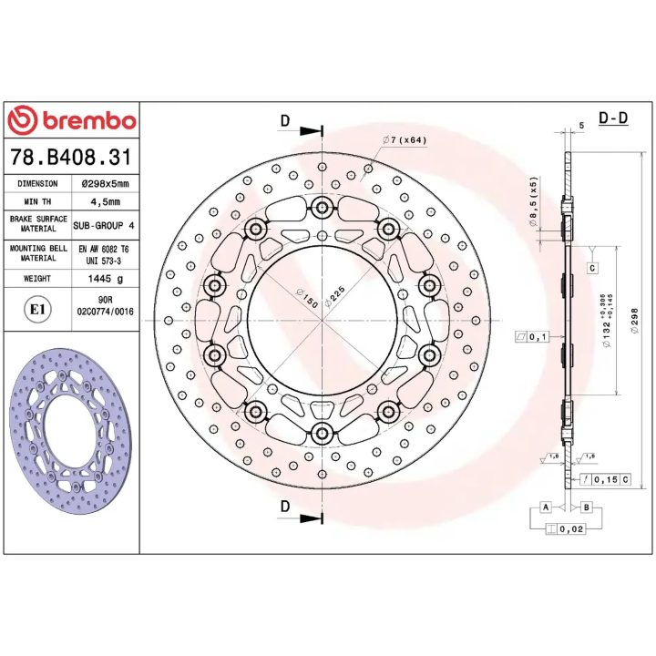Bremsskive Flydende Serie Oro Prime Line Boret Rustfrit Stål BREMBO – billede 2