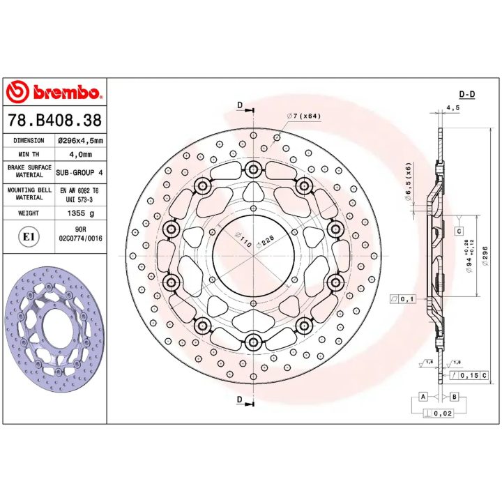 Bremsskive Flydende Serie Oro Prime Line Boret Rustfrit Stål BREMBO – billede 2