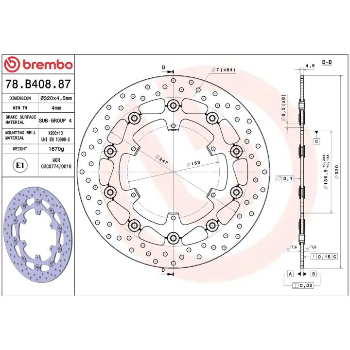 Bremsskive Flydende Serie Oro Prime Line Boret Rustfrit Stål BREMBO – billede 2
