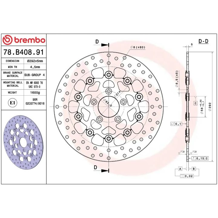 Bremsskive Flydende Serie Oro Prime Line Boret Rustfrit Stål BREMBO – billede 2