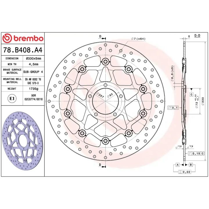 Bremsskive Flydende Serie Oro Prime Line Boret Rustfrit Stål BREMBO – billede 2