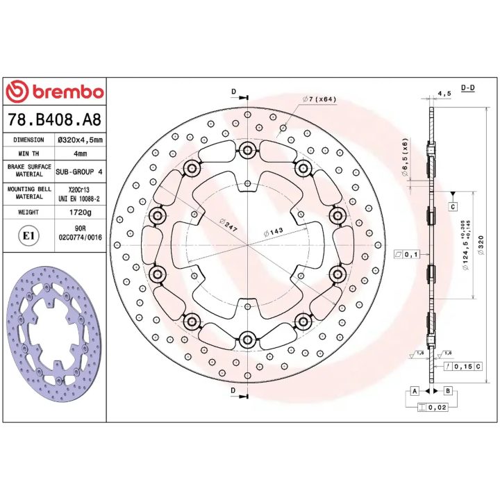 Bremsskive Flydende Serie Oro Prime Line Boret Rustfrit Stål BREMBO – billede 2