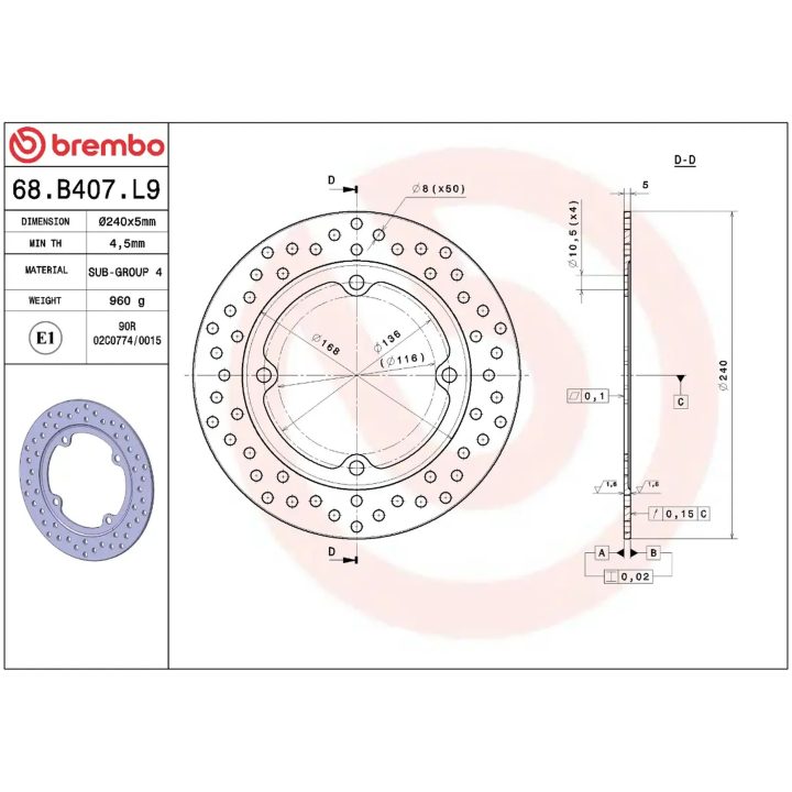 Bremsskive Serie Oro Prime Line Fast Bored Rustfri BREMBO – billede 2