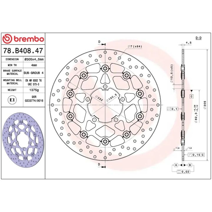 Bremsskive Serie Oro Prime Line Flydende Boret Rustfri Todelt BREMBO – billede 2