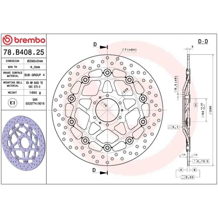 Bremsskive Serie Oro Prime Line Flydende Boret Rustfri Todelt BREMBO – billede 2