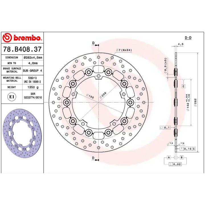 Bremsskive Serie Oro Prime Line Flydende Boret Rustfri Todelt BREMBO – billede 2