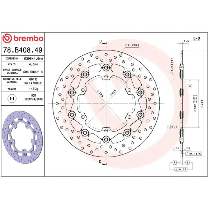 Bremsskive Serie Oro Prime Line Flydende Boret Rustfri Todelt BREMBO – billede 2