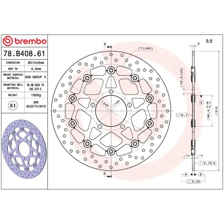 Bremsskive Serie Oro Prime Line Flydende Boret Rustfri Todelt BREMBO – billede 2