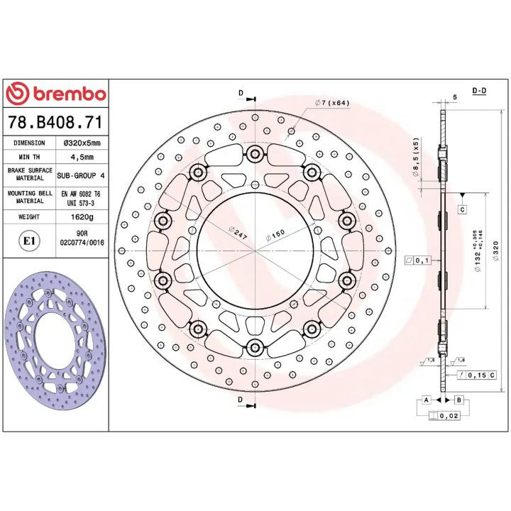 Bremsskive Serie Oro Prime Line Flydende Boret Rustfri Todelt BREMBO – billede 2