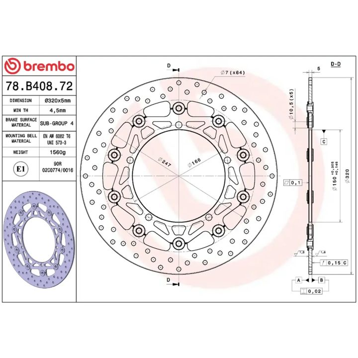 Bremsskive Serie Oro Prime Line Flydende Boret Rustfri Todelt BREMBO – billede 2