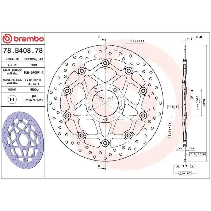 Bremsskive Serie Oro Prime Line Flydende Boret Rustfri Todelt BREMBO – billede 2