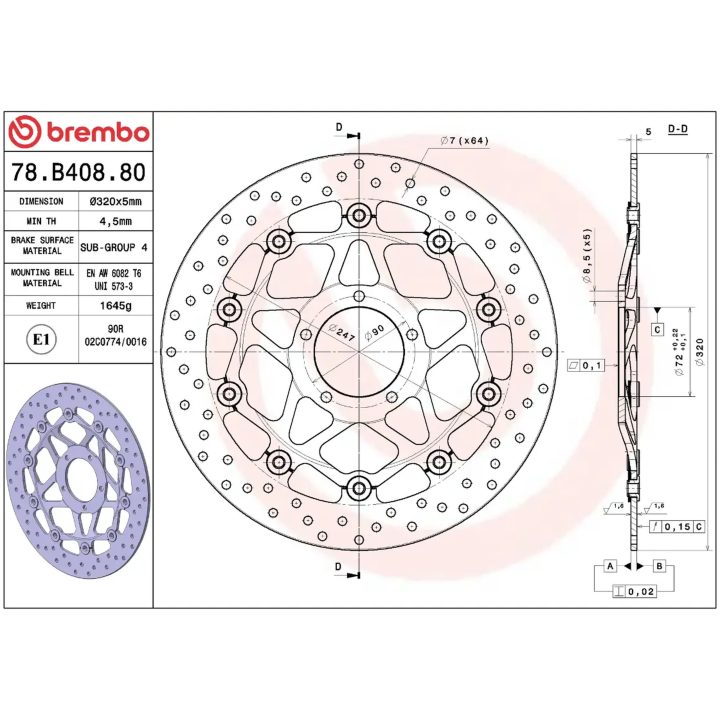 Bremsskive Serie Oro Prime Line Flydende Boret Rustfri Todelt BREMBO – billede 2
