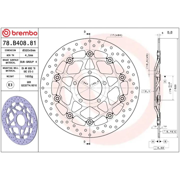 Bremsskive Serie Oro Prime Line Flydende Boret Rustfri Todelt BREMBO – billede 2