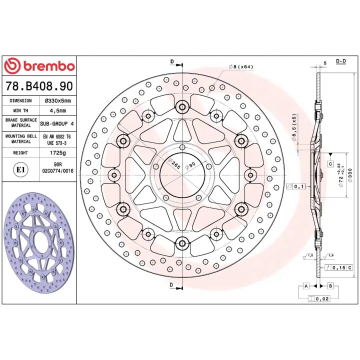 Bremsskive Serie Oro Prime Line Flydende Boret Rustfri Todelt BREMBO – billede 2