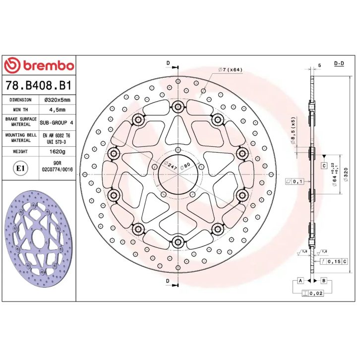 Bremsskive Serie Oro Prime Line Flydende Boret Rustfri Todelt BREMBO – billede 2