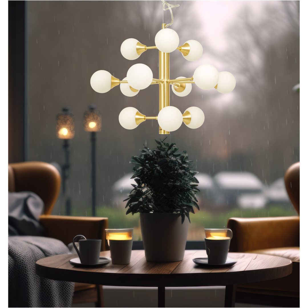 Cosmos Loftlampe 12-arm, Mat Messing/hvid ANETA HOME Mat Messing /Opalhvid – billede 6