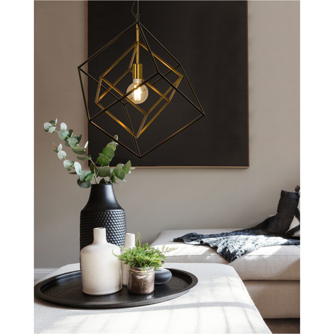 Cubes Loftslampe, Sort/Messing ANETA HOME Fatning E27 Sort /Mat Messing – billede 3