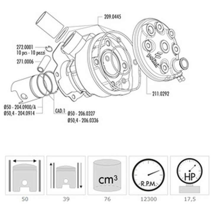 Cylinderkit ⌀50mm POLINI – billede 3